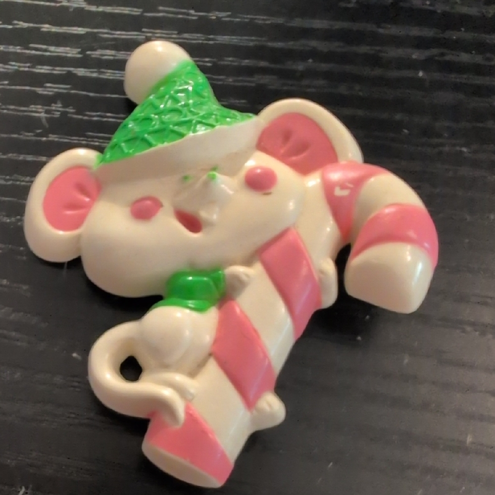 Festive Mouse Brooch with Pink and Green Accents